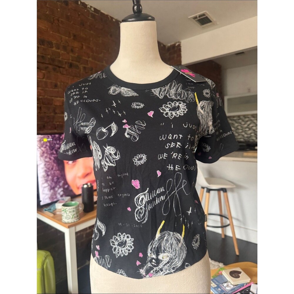 Heaven by Marc Jacobs Black Graphic Scribble & Heart Print Tee